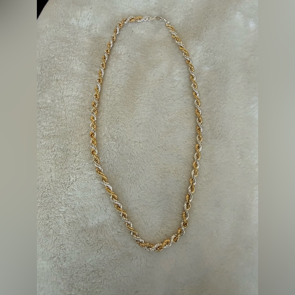 Italian 925 Sterling Silver Two-Tone Rope Necklace - Picture 2 of 7